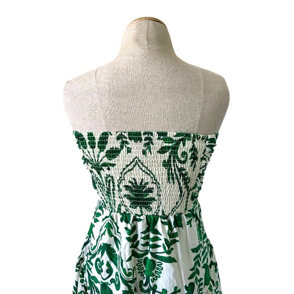 Band Of The Free Womens Small Strapless Green Floral Maxi Dress Smocked Back - Picture 5 of 16